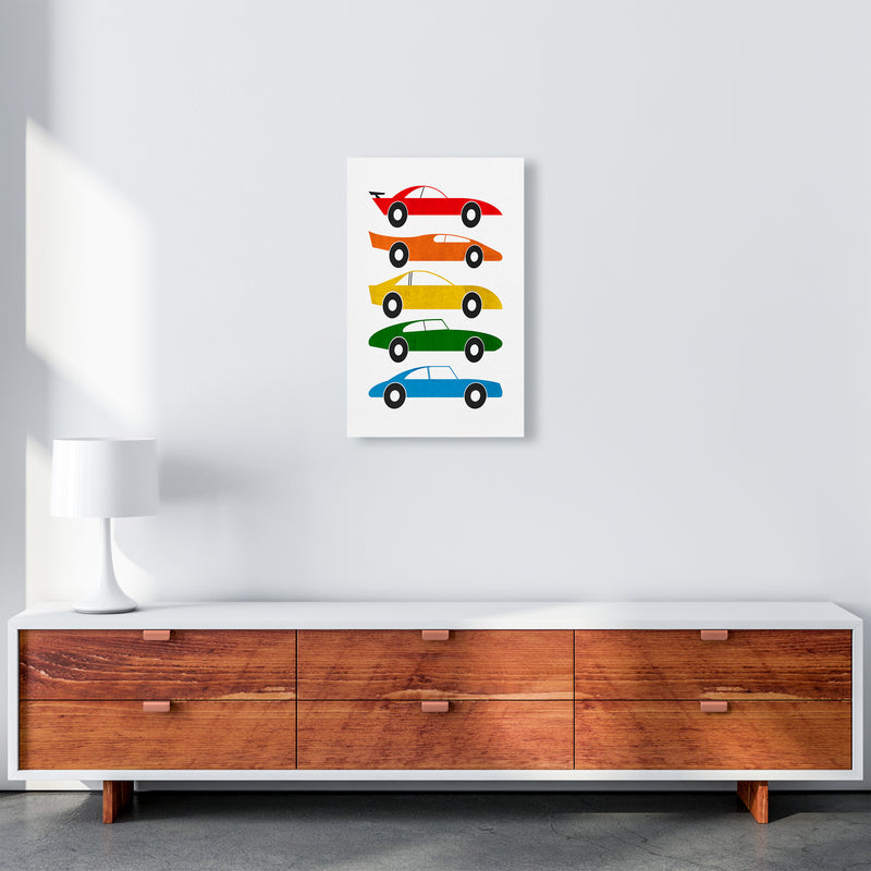 Mid Century Cars on White A3 Canvas
