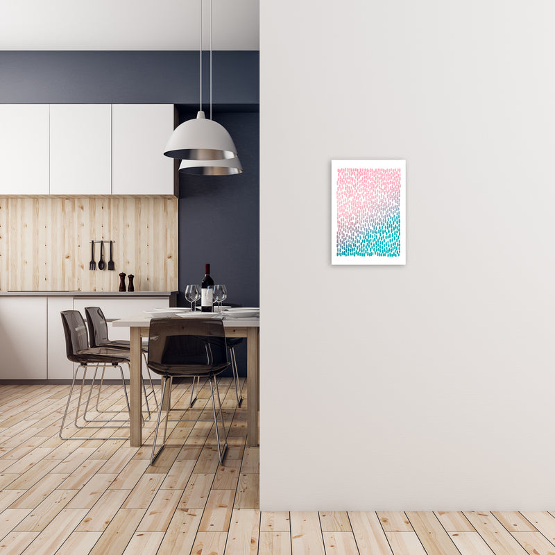 Pink and Blue Abstract Dots A3 Black Frame