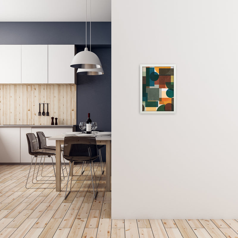 Colorful Abstract Modern Wall Art A3 Oak Frame
