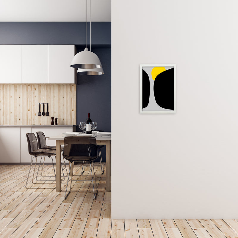 Abstract Black Shapes with Yellow Original B Art Print by Print Punk Studio A3 Oak Frame