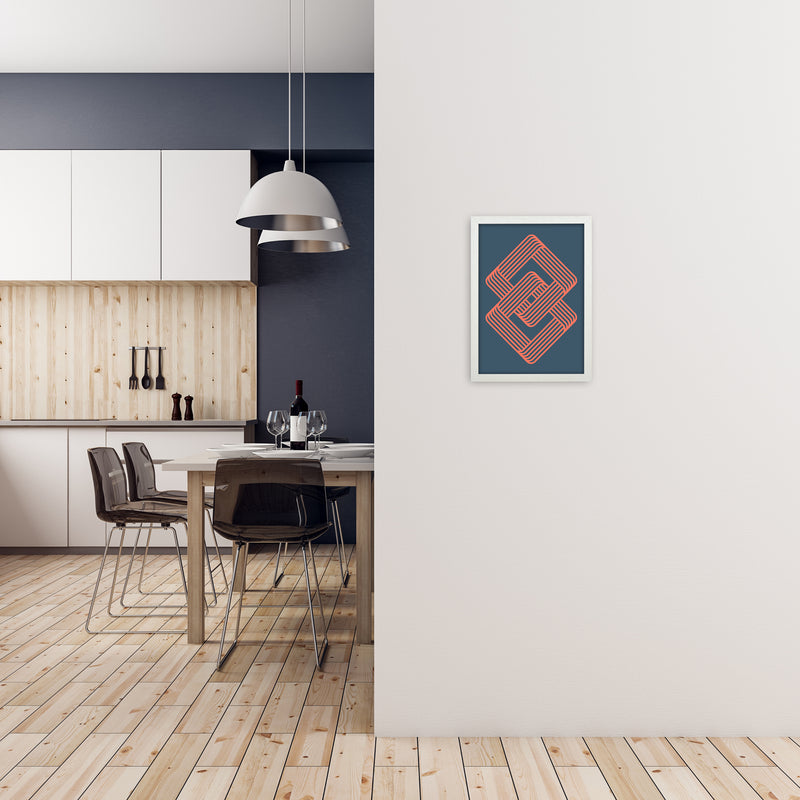 Blue and Red Geometric Wall Art Print A A3 Oak Frame