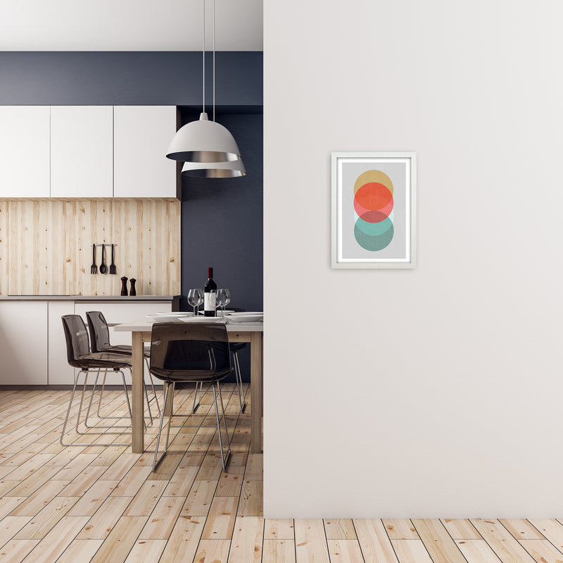 Mid Century Circles in Scandi Colours A A3 Oak Frame