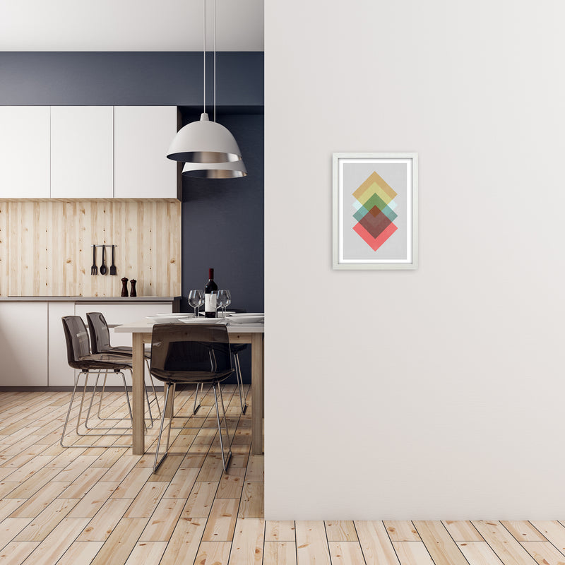 Mid Century Shapes in Scandi Colours B A3 Oak Frame