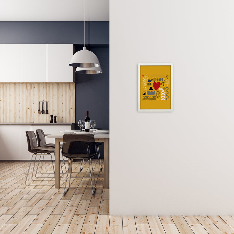 Yellow Scandinavian Abstract Shapes Original A3 Oak Frame