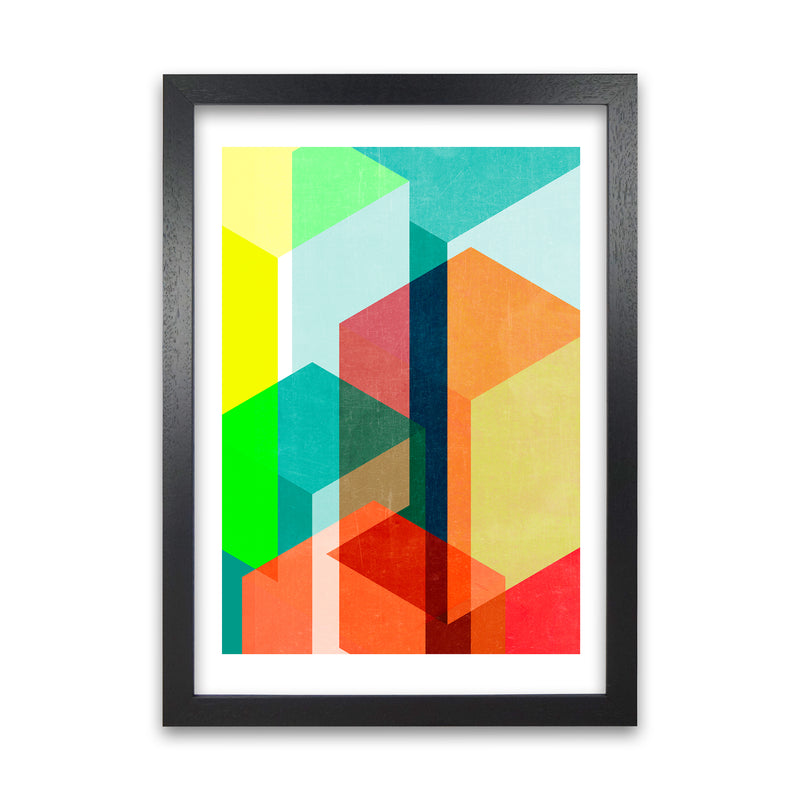 Bright Colourful Abstract Print B Black Grain