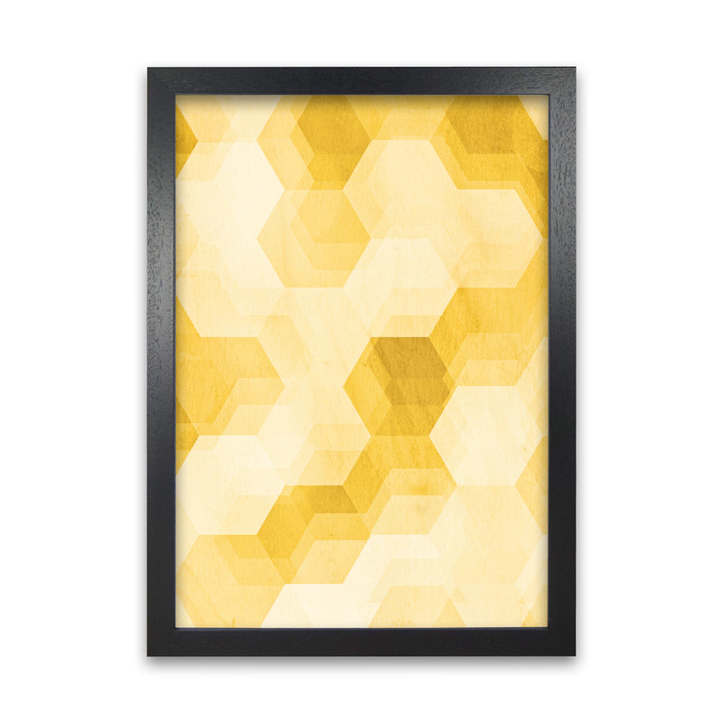 Set of 2 Yellow Hexagon Abstract Print A A1 Black Grain Frame