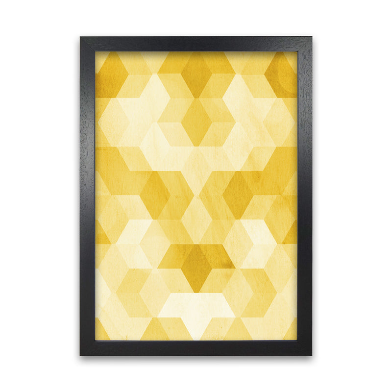 Set of 2 Yellow Hexagon Abstract Print B A1 Black Grain Frame