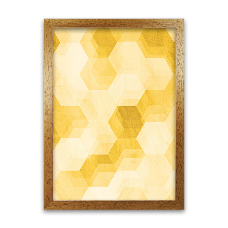 Set of 2 Yellow Hexagon Abstract Print A A1 Honey Oak Frame