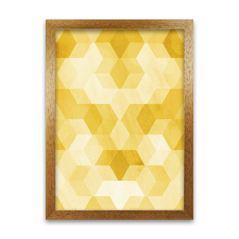 Set of 2 Yellow Hexagon Abstract Print B A1 Honey Oak Frame