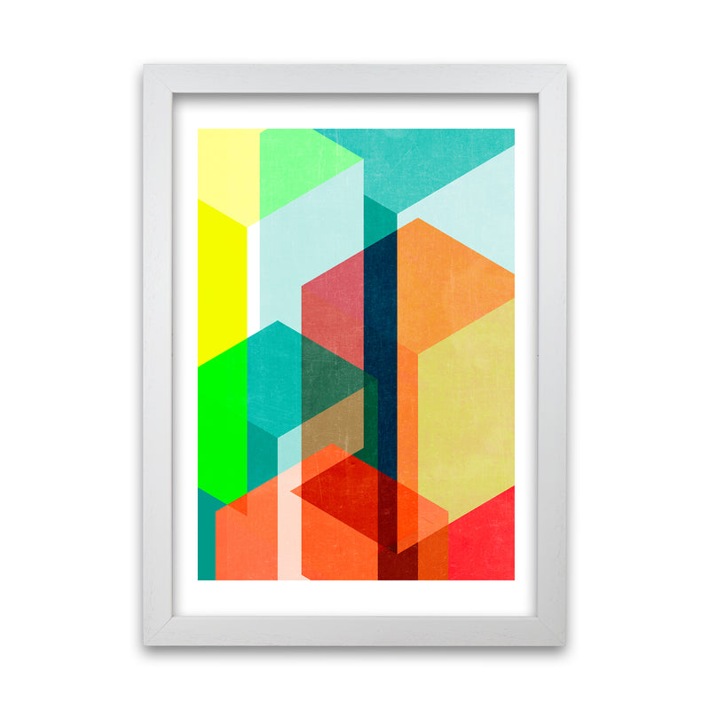 Bright Colourful Abstract Print B White Grain