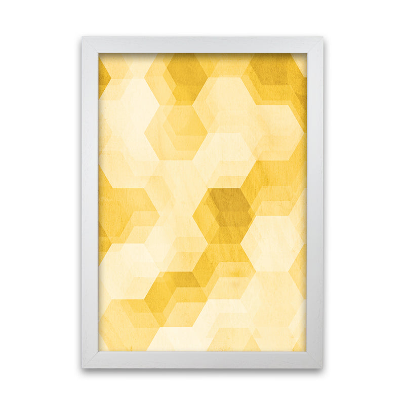 Set of 2 Yellow Hexagon Abstract Print A A1 White Grain Frame
