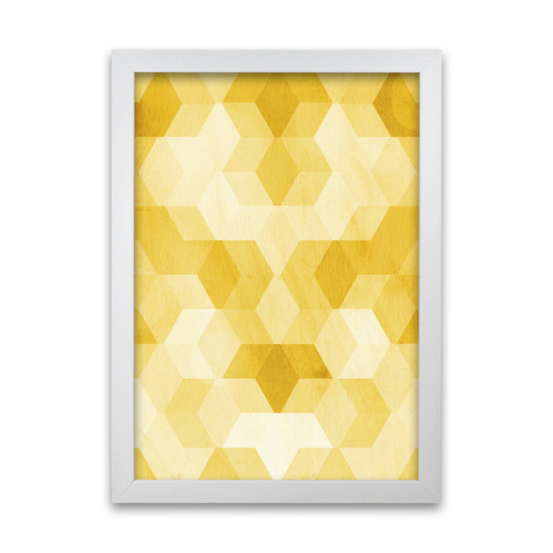 Set of 2 Yellow Hexagon Abstract Print B A1 White Grain Frame