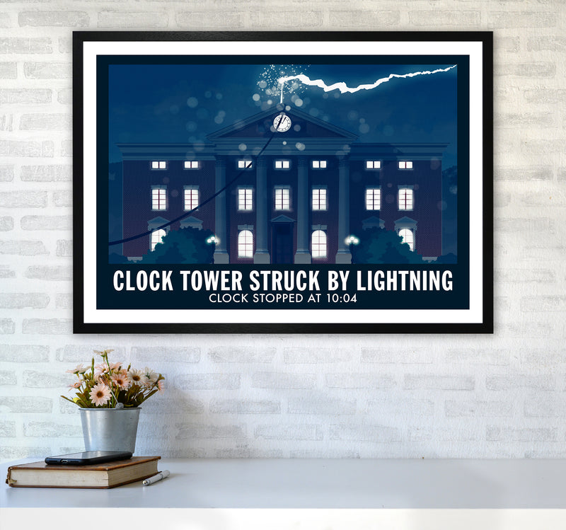 Clock Tower Struck By Lightning Art Print by Richard O'Neill A1 White Frame