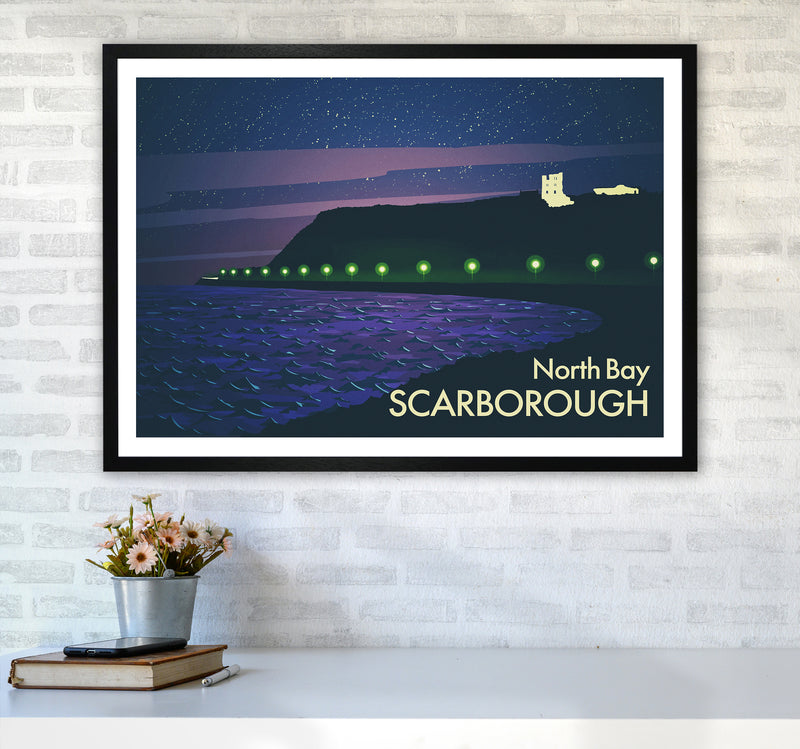 North Bay Scarborough (Night) Art Print by Richard O'Neill A1 White Frame