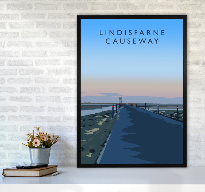 Lindisfarne Causeway portrait Travel Art Print by Richard O'Neill A1 White Frame