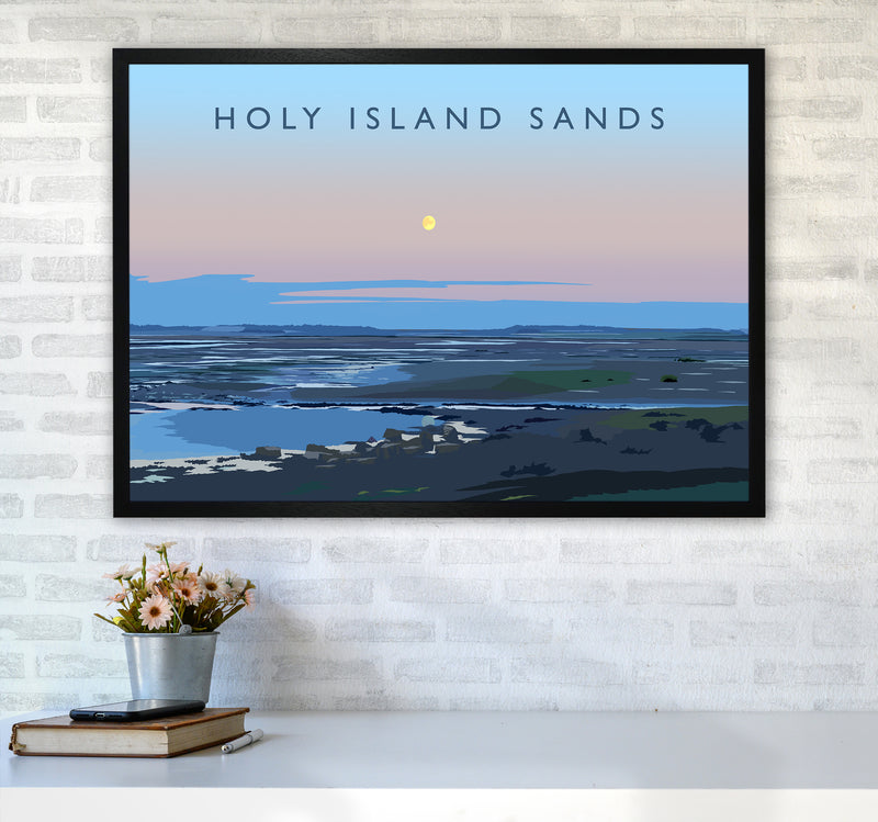 Holy Island Sands Travel Art Print by Richard O'Neill A1 White Frame