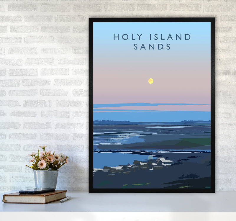Holy Island Sands portrait Travel Art Print by Richard O'Neill A1 White Frame