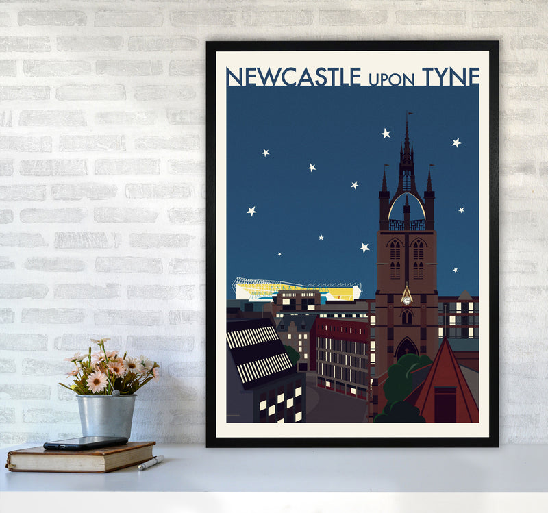 Newcastle upon Tyne 2 (Night) Travel Art Print by Richard O'Neill A1 White Frame