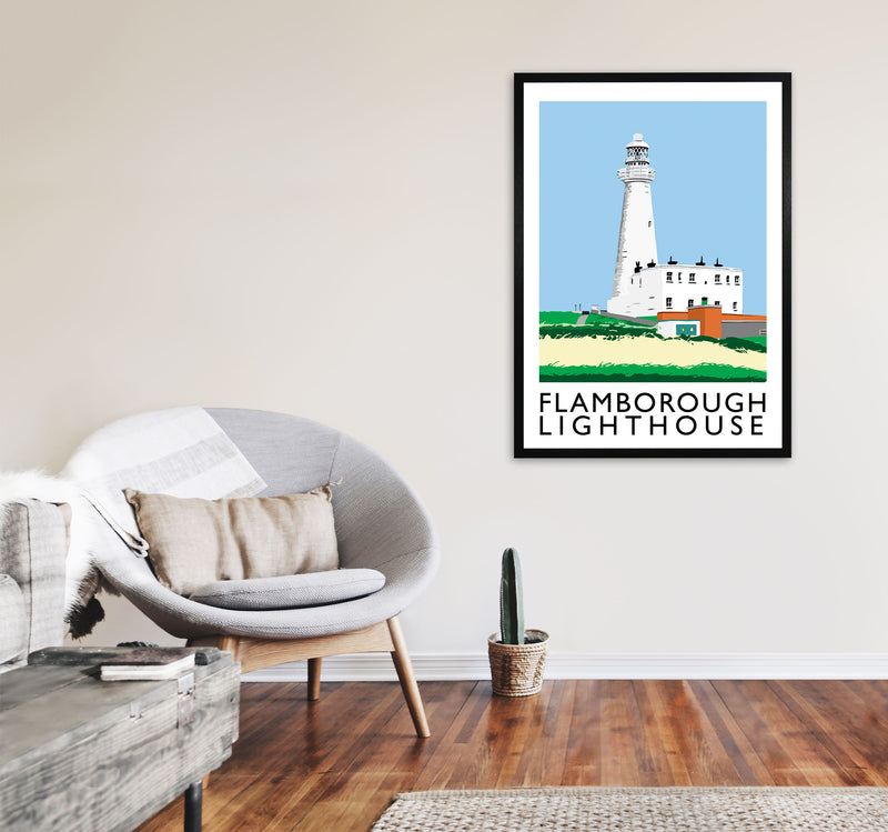 Flamborough Lighthouse Framed Digital Art Print by Richard O'Neill A1 White Frame