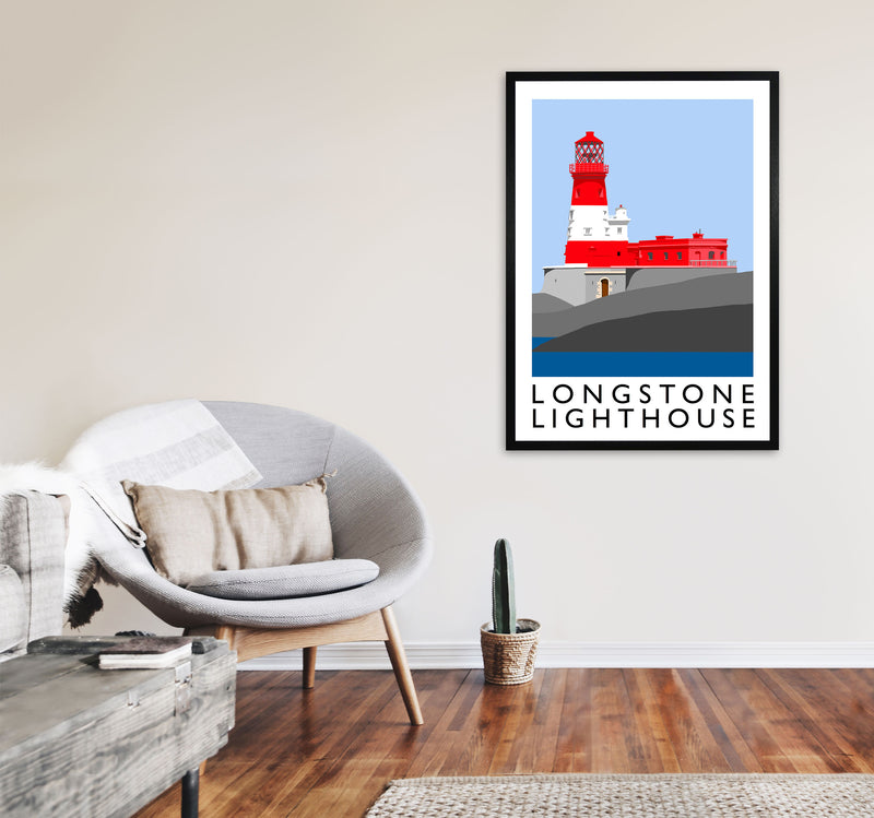 Longstone Lighthouse Framed Digital Art Print by Richard O'Neill A1 White Frame