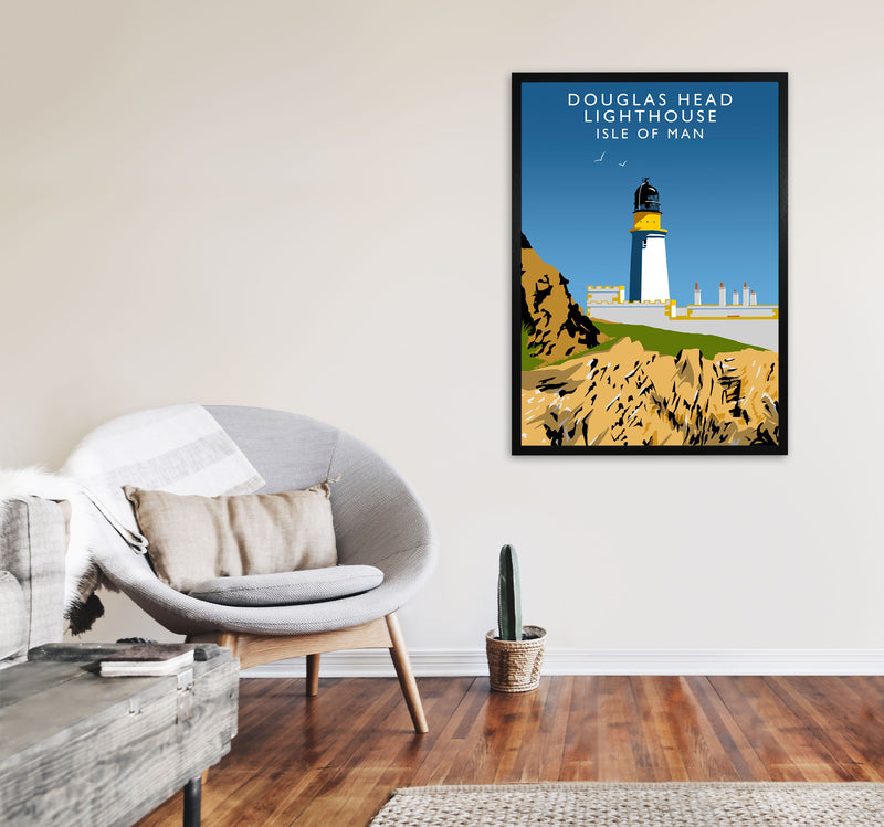 Douglas Head Lighthouse Isle of Man Framed Art Print by Richard O'Neill A1 White Frame