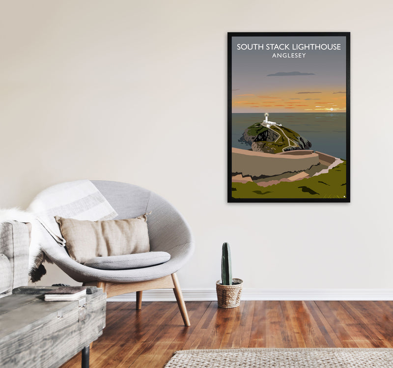 South Stack Lighthouse Anglesey Framed Digital Art Print by Richard O'Neill A1 White Frame