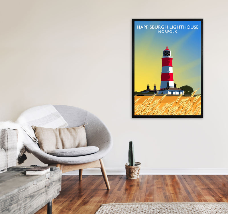 Happisburgh Lighthouse Norfolk Art Print by Richard O'Neill A1 White Frame