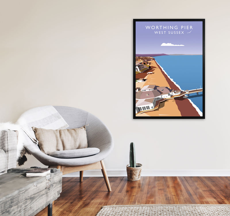 Worthing Pier West Sussex Framed Digital Art Print by Richard O'Neill A1 White Frame