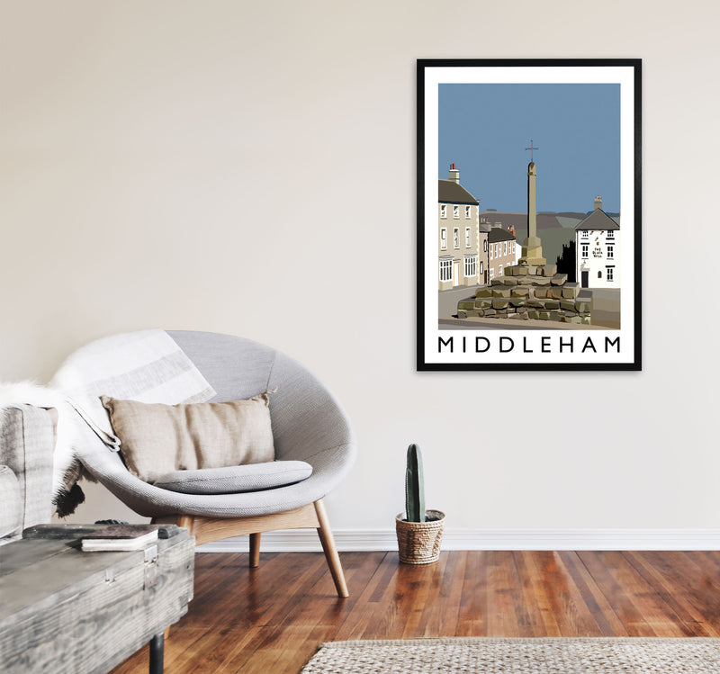 Middleham by Richard O'Neill Yorkshire Art Print, Vintage Travel Poster A1 White Frame