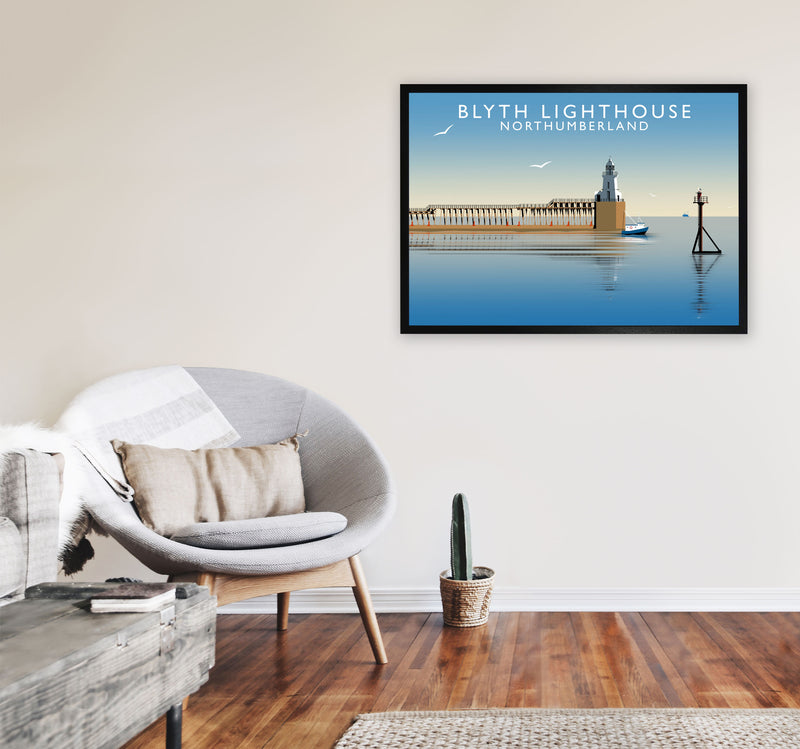 Blyth Lighthouse Northumberland Framed Digital Art Print by Richard O'Neill A1 White Frame