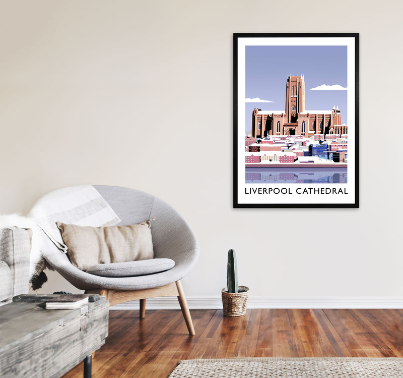 Liverpool Cathedral In Snow Portrait by Richard O'Neill A1 White Frame