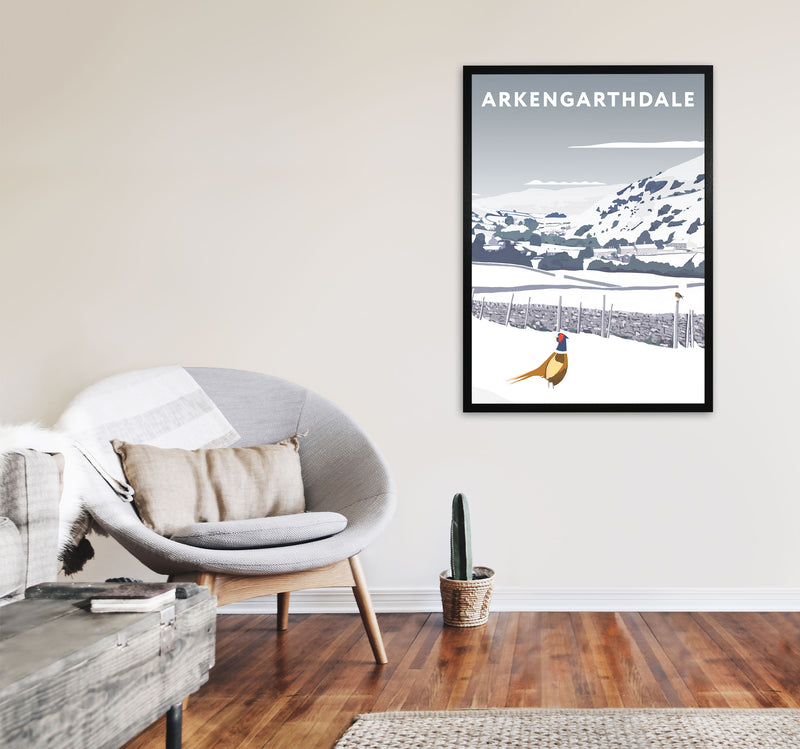 Arkengarthdale In Snow Portrait by Richard O'Neill A1 White Frame