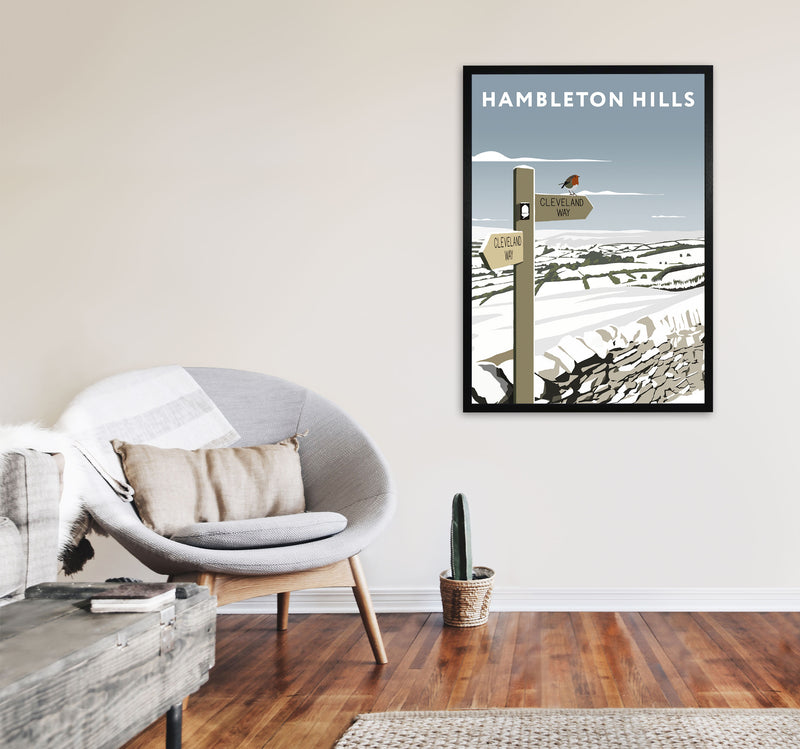 Hambleton Hills In Snow Portrait by Richard O'Neill A1 White Frame