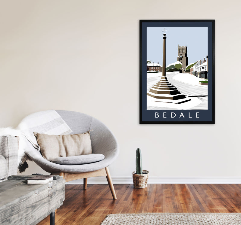 Bedale In Snow Portrait by Richard O'Neill A1 White Frame