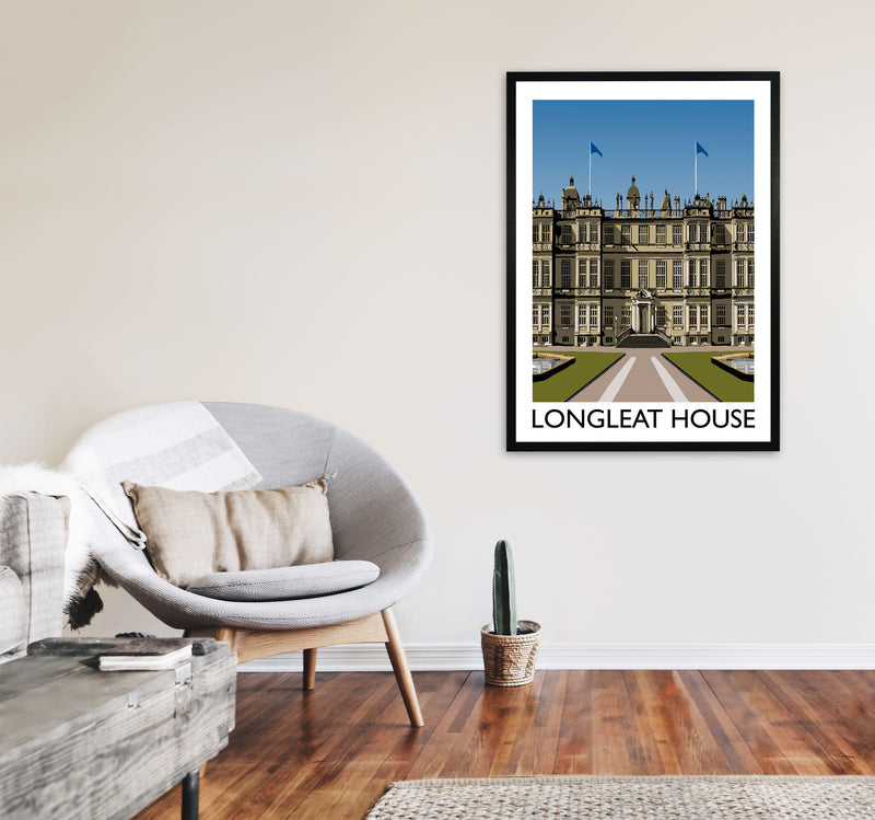 Longleat House Travel Art Print by Richard O'Neill, Framed Wall Art A1 White Frame