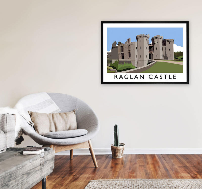 Raglan Castle Travel Art Print by Richard O'Neill, Framed Wall Art A1 White Frame