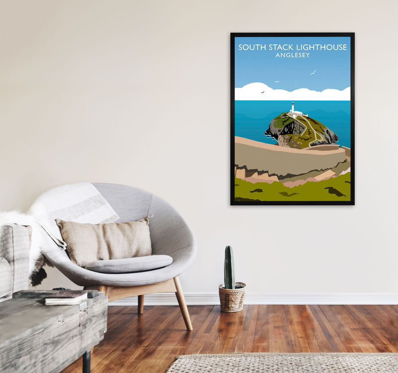 South Stack Lighthouse Anglesey Travel Art Print by Richard O'Neill A1 White Frame