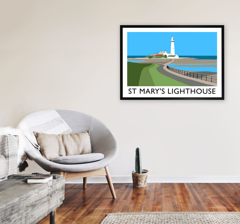 St Mary's Lighthouse Travel Art Print by Richard O'Neill A1 White Frame