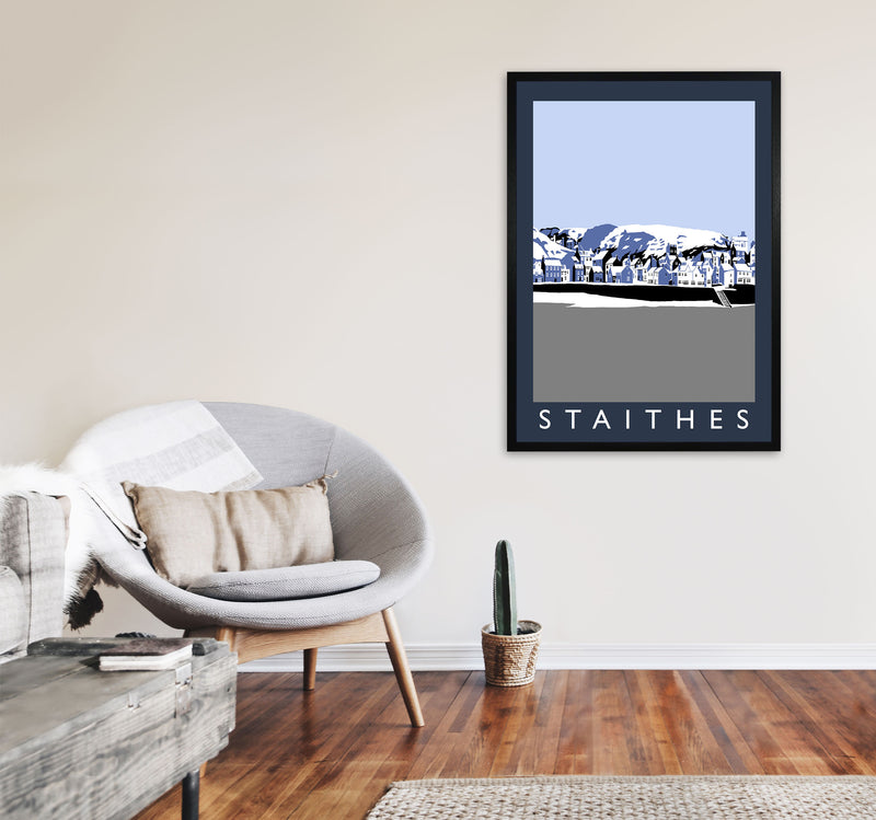 Staithes Travel Art Print by Richard O'Neill, Framed Wall Art A1 White Frame