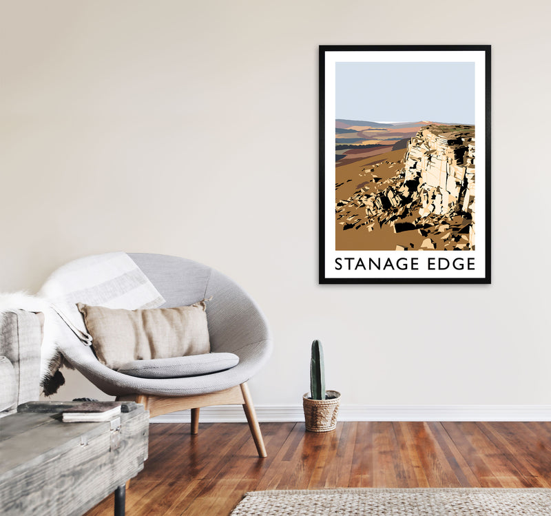 Stanage Edge Travel Art Print by Richard O'Neill, Framed Wall Art A1 White Frame