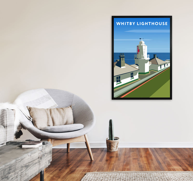 Whitby Lighthouse Travel Art Print by Richard O'Neill, Framed Wall Art A1 White Frame