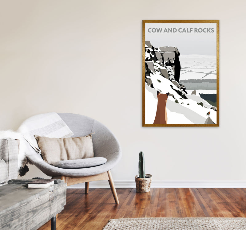 Cow And Calf Rocks In Snow Portrait by Richard O'Neill A1 Print Only