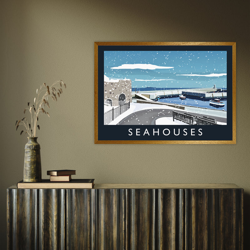 Seahouses (snow) by Richard O'Neill A1 Oak Frame