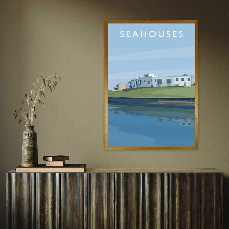 Seahouses 2 portrait by Richard O'Neill A1 Oak Frame