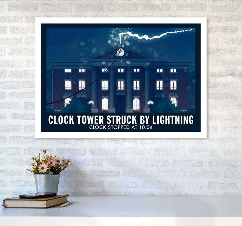 Clock Tower Struck By Lightning Art Print by Richard O'Neill A1 Black Frame