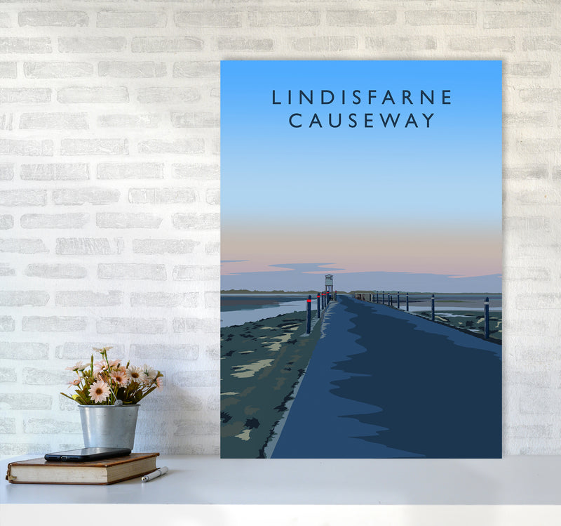 Lindisfarne Causeway portrait Travel Art Print by Richard O'Neill A1 Black Frame