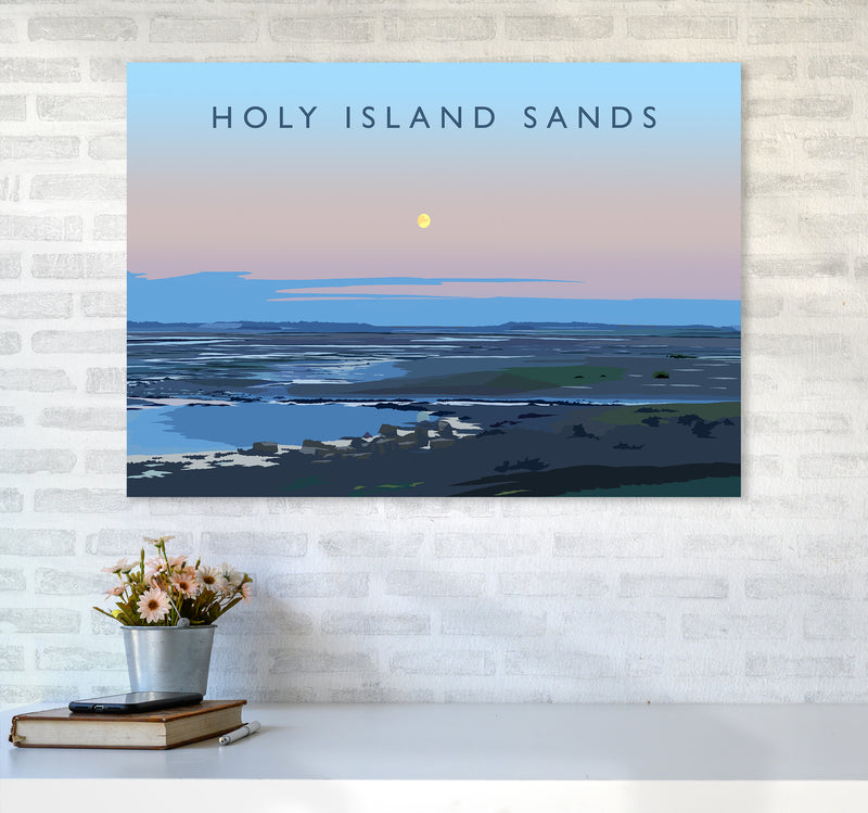 Holy Island Sands Travel Art Print by Richard O'Neill A1 Black Frame