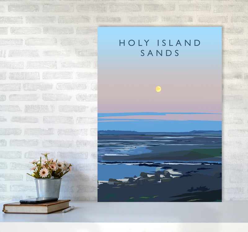 Holy Island Sands portrait Travel Art Print by Richard O'Neill A1 Black Frame