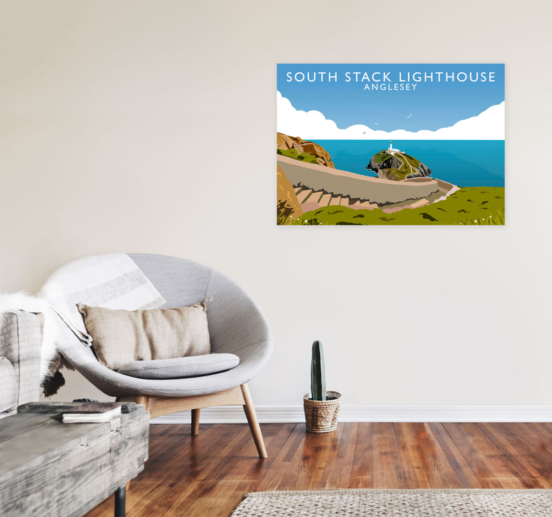 South Stack Lighthouse Anglesey Art Print by Richard O'Neill A1 Black Frame