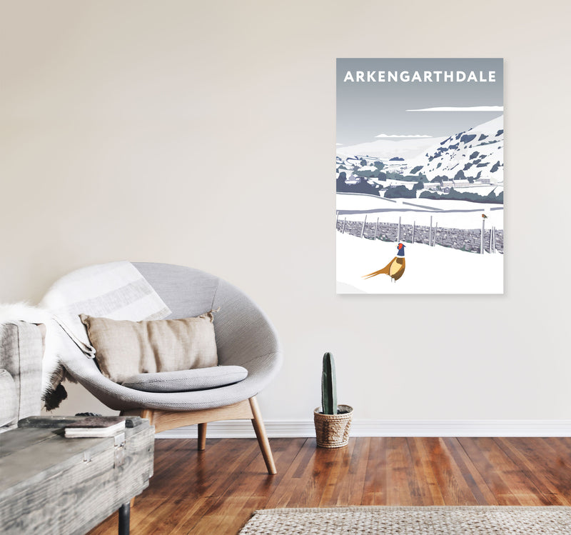 Arkengarthdale In Snow Portrait by Richard O'Neill A1 Black Frame